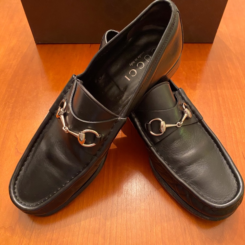 Men’s Gucci Silver Horsebit Loafers, Black